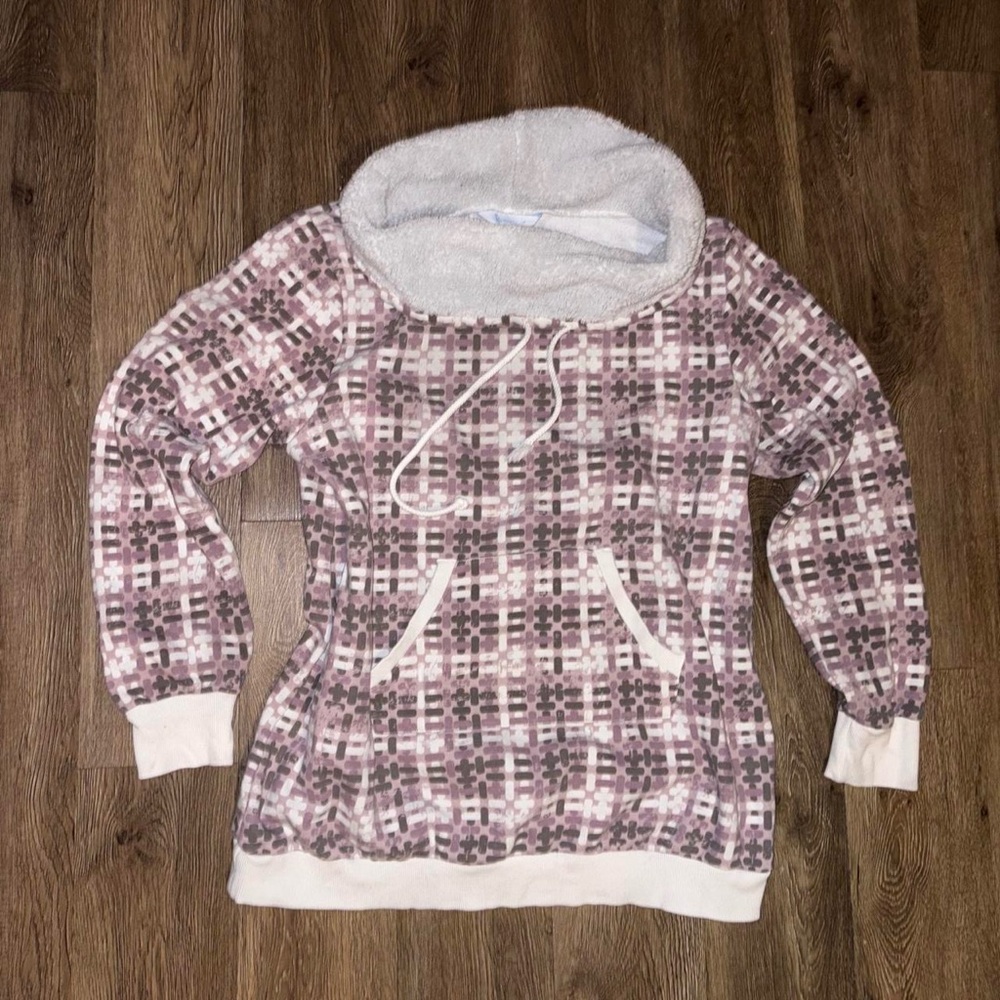 Pajamagram Purple White Sherpa Cowl Neck Sweat Top Cozy Warm